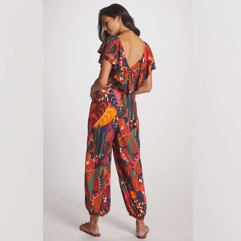 Anthropologie Farm Rio Ruffled Jumpsuit Multicoloured, Red - Picture 2 of 3